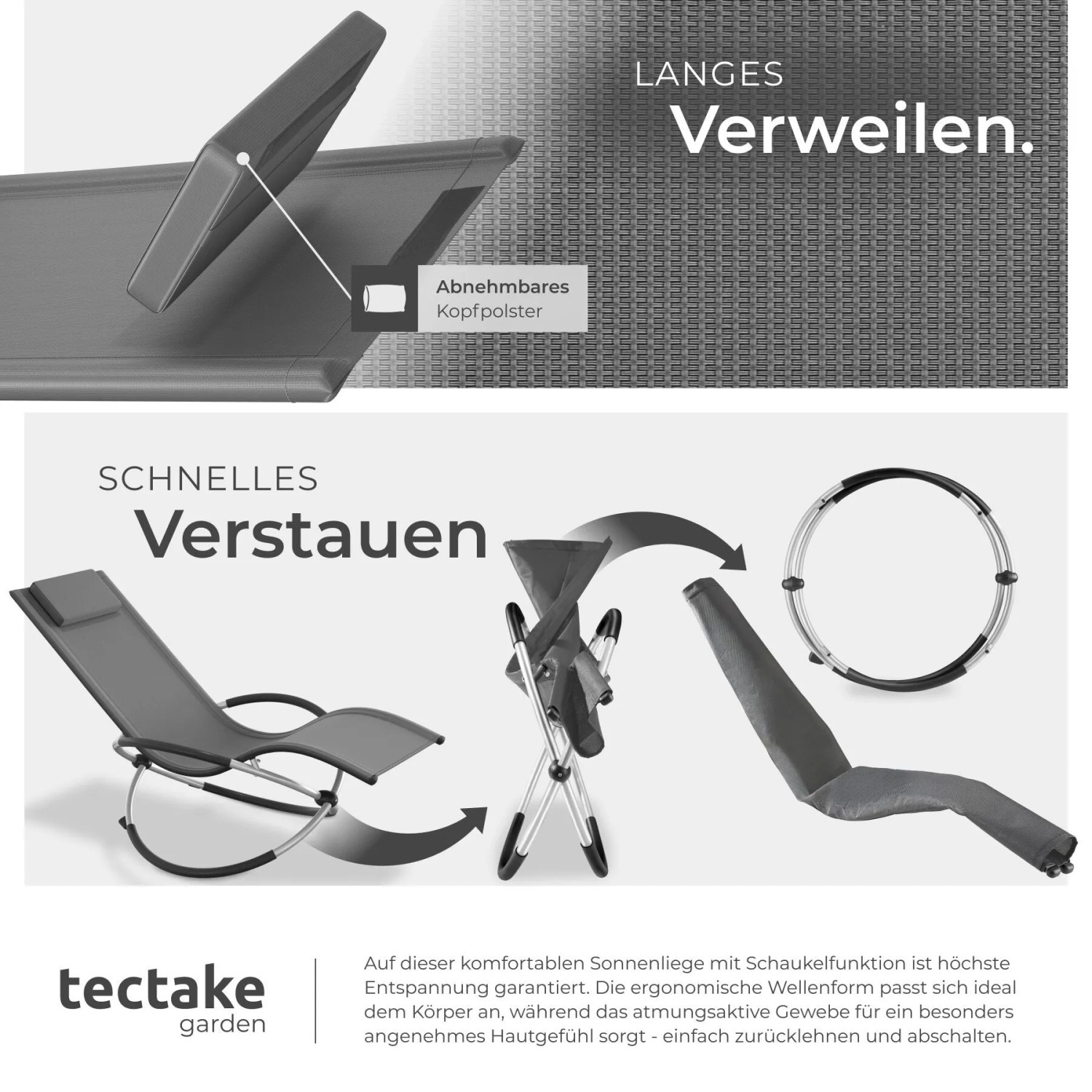 Tectake Sonnenliege Paulina Mit Textilene Ergonomisch  Atmungsaktiv  Widerstandsfähig und Faltbar  150 x 73 x 93 cm Grau_4