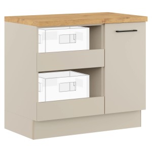 Impuls Küchen Hauswirtschaftsmodul, 100 cm, Kieselgrau mit Holzplatte. HWR-Möbel für mehr Stauraum.