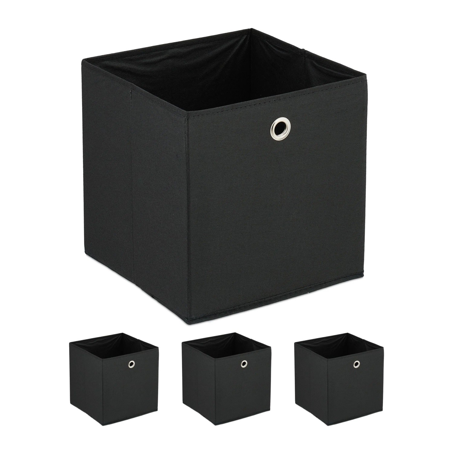 Relaxdays Aufbewahrungsbox 4er Set Vlies Pappe Eisen Schwarz Faltbar 30 cm x 30 cm x 30 cm 530 g