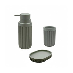 Relaxdays Badaccessoires Set Polyresin Hellgrau 3-teilig 17 cm x 6,5 cm