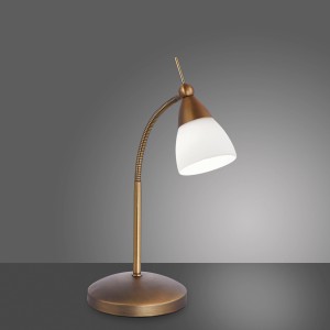 Paul Neuhaus LED-Tischleuchte Pino in Altmessing mit Opalglas. Schreibtischlampe mit Touchdimmer.