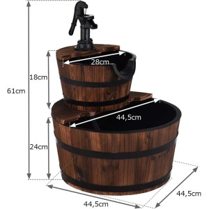 Costway Brunnen Holz Gartenbrunnen mit Pumpe Braun 44,5 x 61 cm