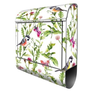 Banjado Design Briefkasten Silber Pulverbeschichtet 39x47x14cm 2 Schlüssel Mit Zeitungsfach Motiv Meisen Im Klee