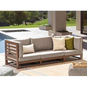Beliani Gartensofa TRANI, taupefarbenes Holzsofa mit Kissen für Terrasse und Garten.
