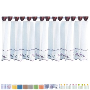 Weinrote Bistrogardine mit Blumenmuster und Schlaufen, 150x45 cm, für eine gemütliche Küchenatmosphäre.
