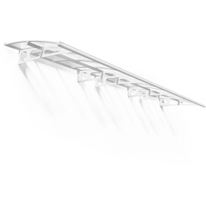 Weißes Palram-Canopia Vordach Bordeaux 7 x 1.4 mit Aluminiumrahmen und Hohlkammerplatten.