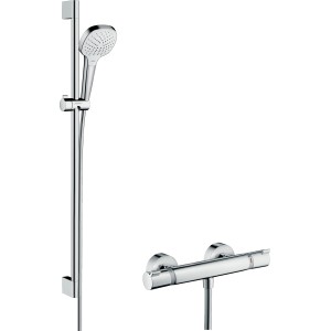 Hansgrohe Croma Select E Brausesystem Aufputz mit Thermostat und Handbrause, Chrom.