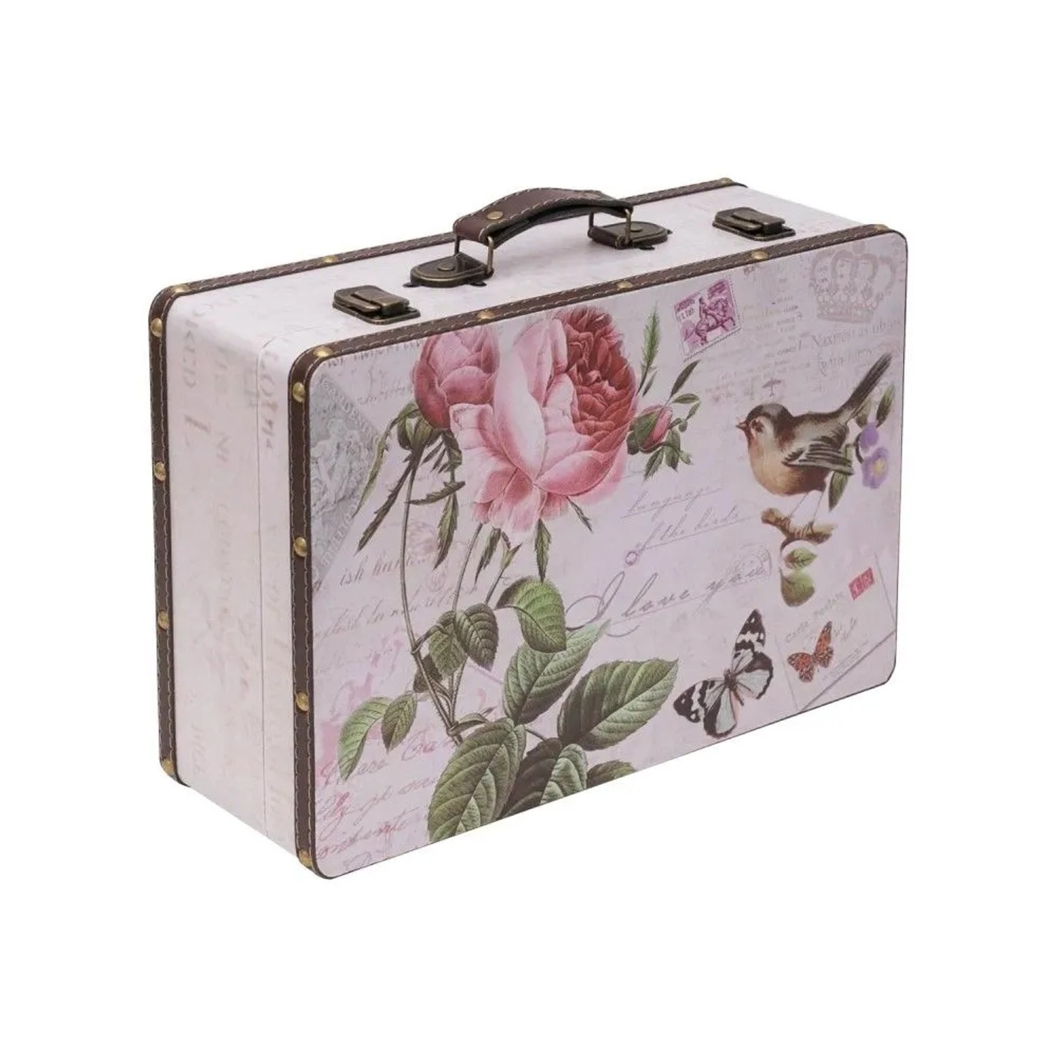 HMF VKO102 Vintage Vintage Koffer Truhe Holzkiste Holz 38 x 26 x 13 cm Deko Rose