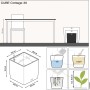 Lechuza Cube Cottage 30 Pflanzgefäß, Granit, mit Maßen und Füllmengen für Wasser und Dünger.