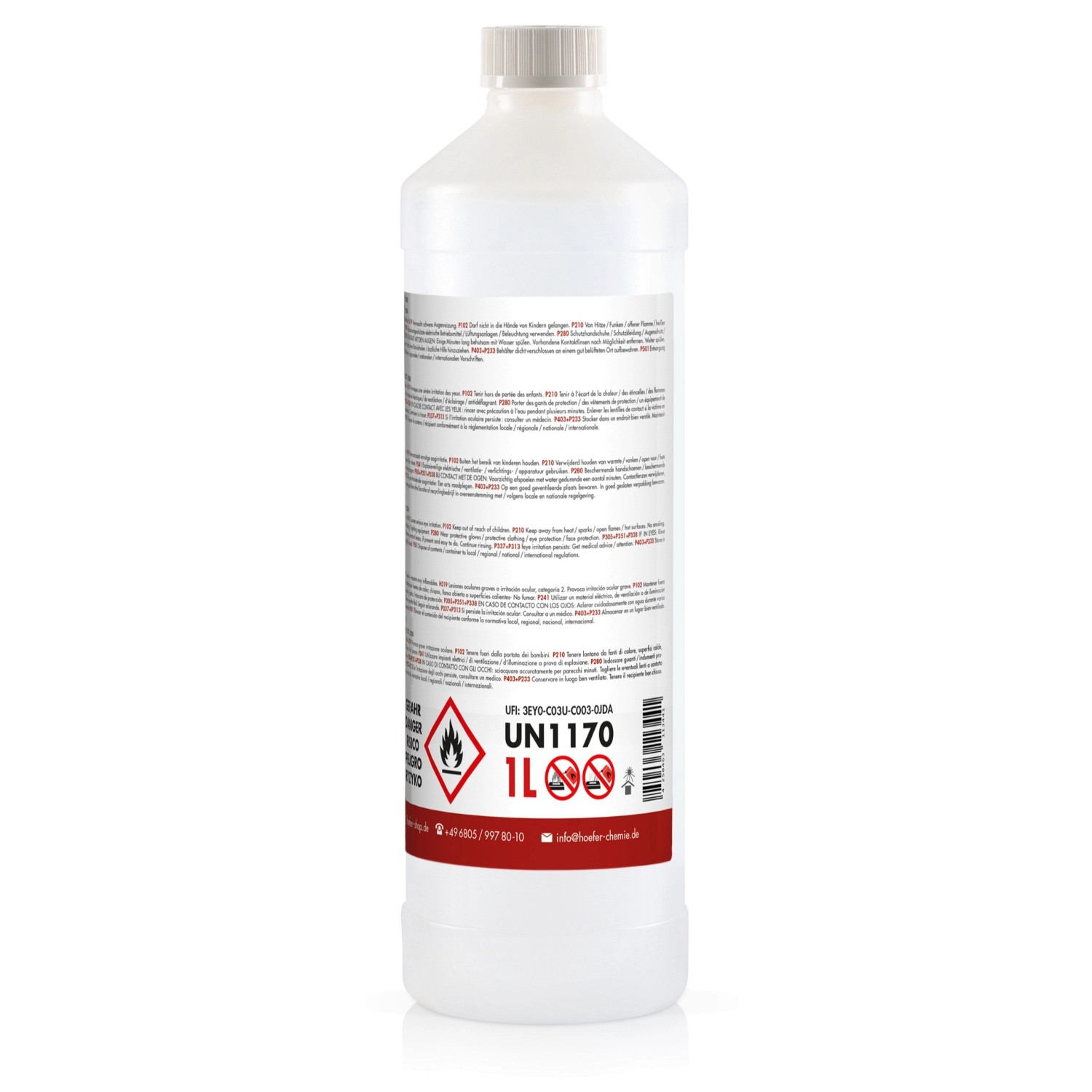 Flasche Flambiol Bioethanol, 1 Liter, hochrein für Edelstahl-Tischkamine.