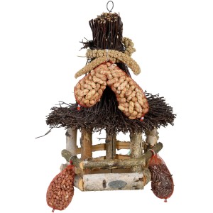 Esschert Futterhaus aus Stroh, dunkel, mit Futter, 39x28x28cm. Vogelhaus mit Erdnüssen und Kolbenhirse.