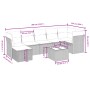 Beige 8-tlg. Garten-Sofagarnitur aus Polyrattan mit Tisch und Kissen.