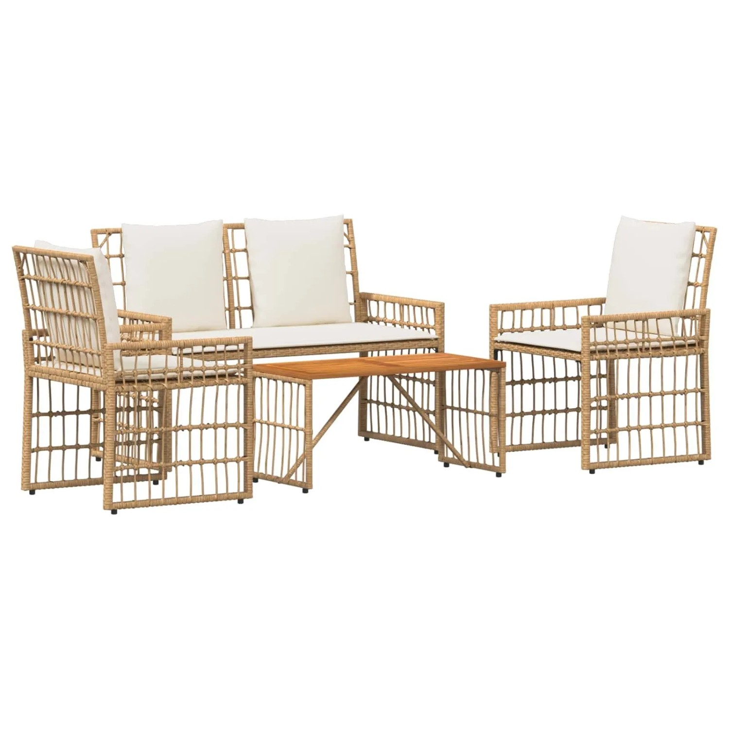 vidaXL Gartenmöbel Set 4-Tlg Natur und Cremweiß 42025134