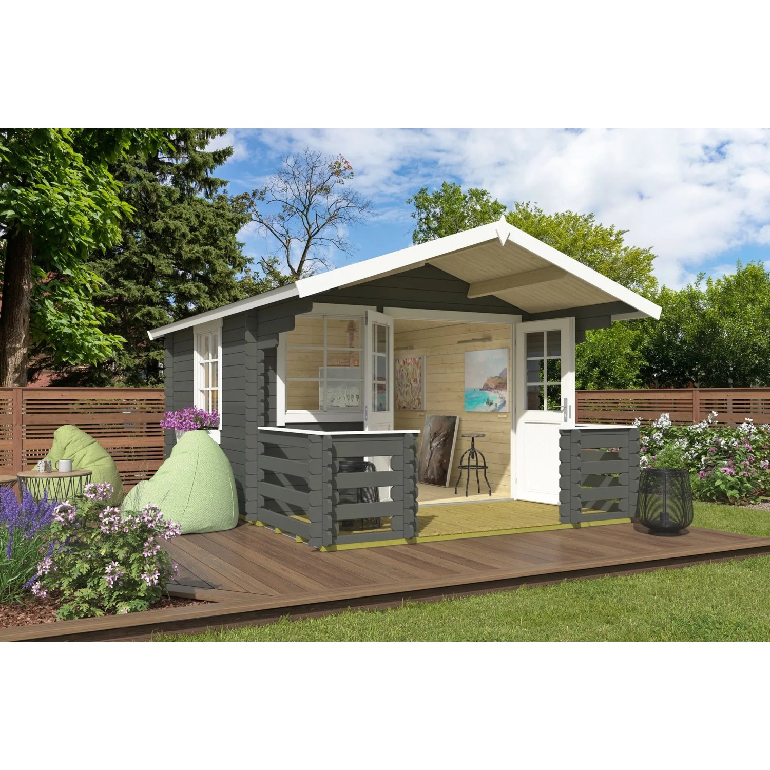 Lasita Gartenhaus Lola 2 Grau-Grün 300 cm x 300 cm