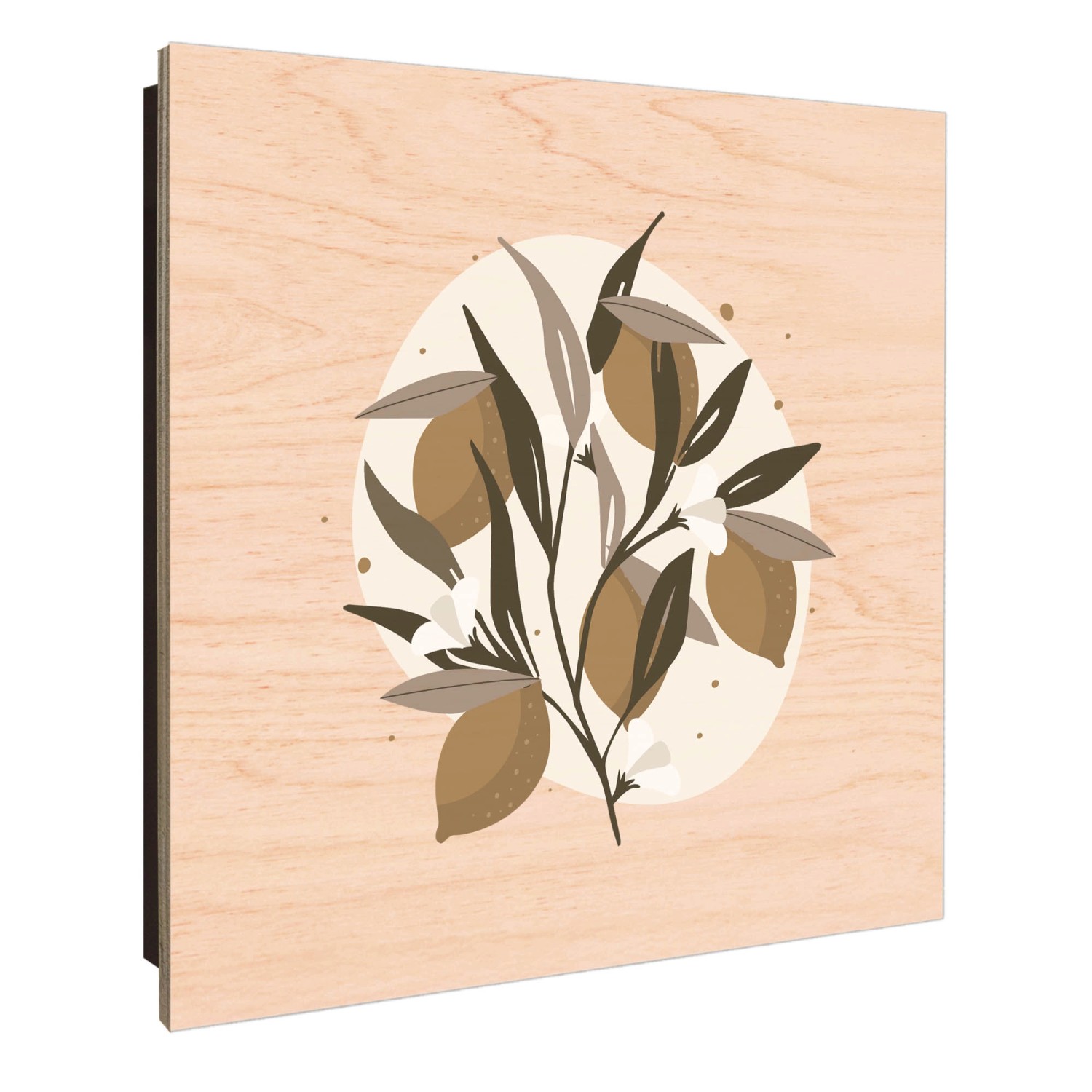 Schwarzer Banjado Schlüsselkasten aus Holz, 30x30cm, mit Zitronenzweig Illustration und 50 Haken.