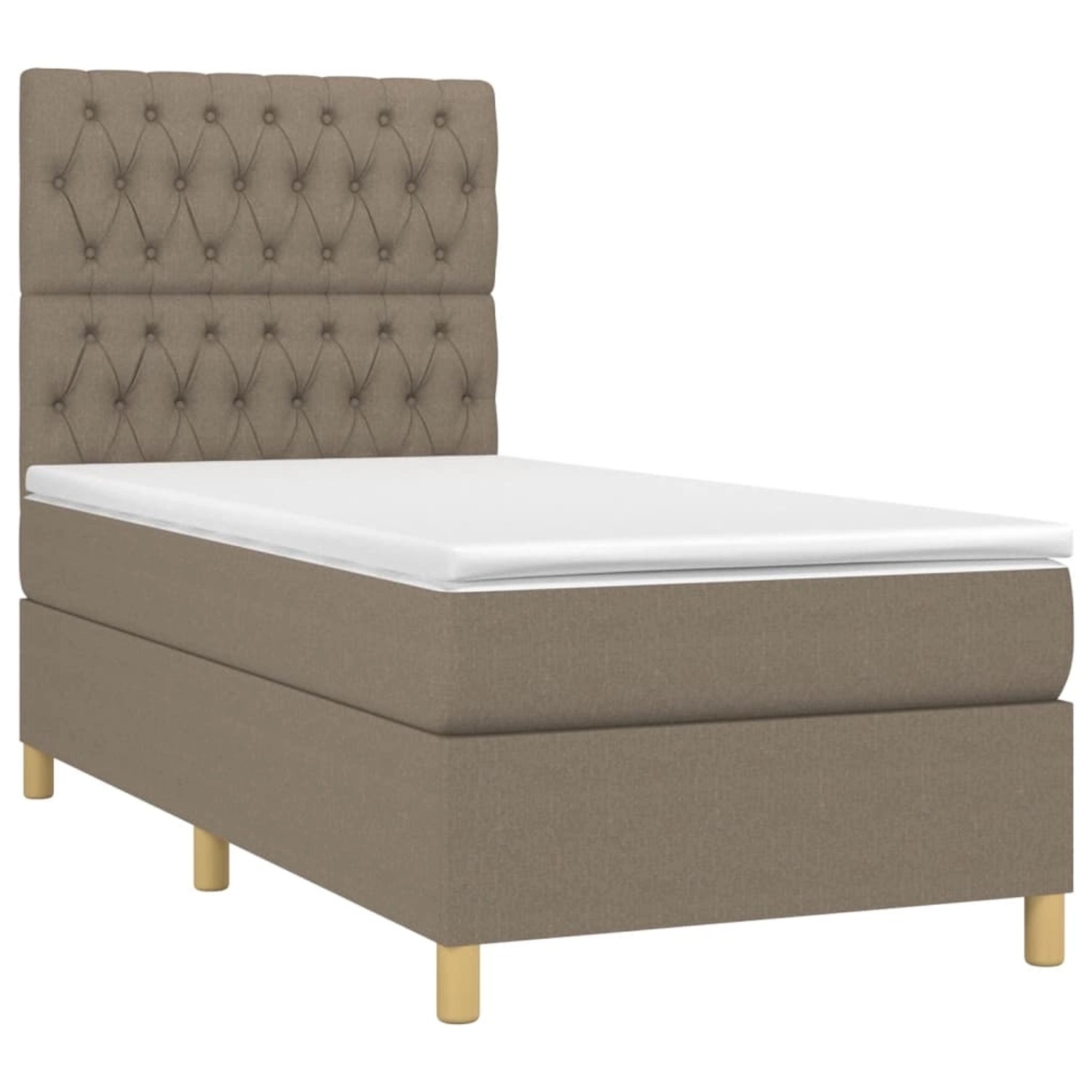 Boxspringbett Taupe 90x190 cm mit Matratze und Kopfteil, Stoffbezug.