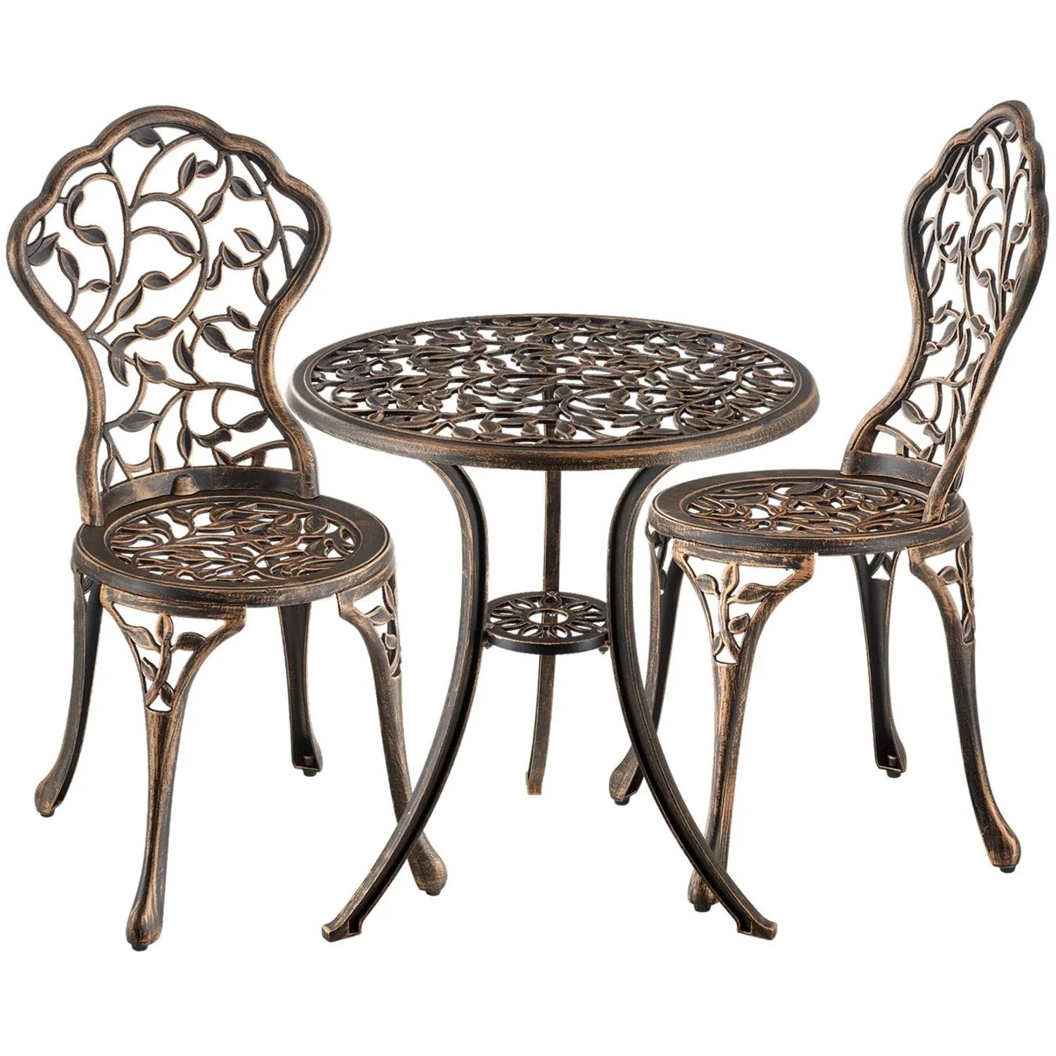 Tectake Aluminium Bistroset Lyon Für 2 Personen  Im Vintage Design Wetterfest  61 x 61 x 65 cm Schwarz Grau