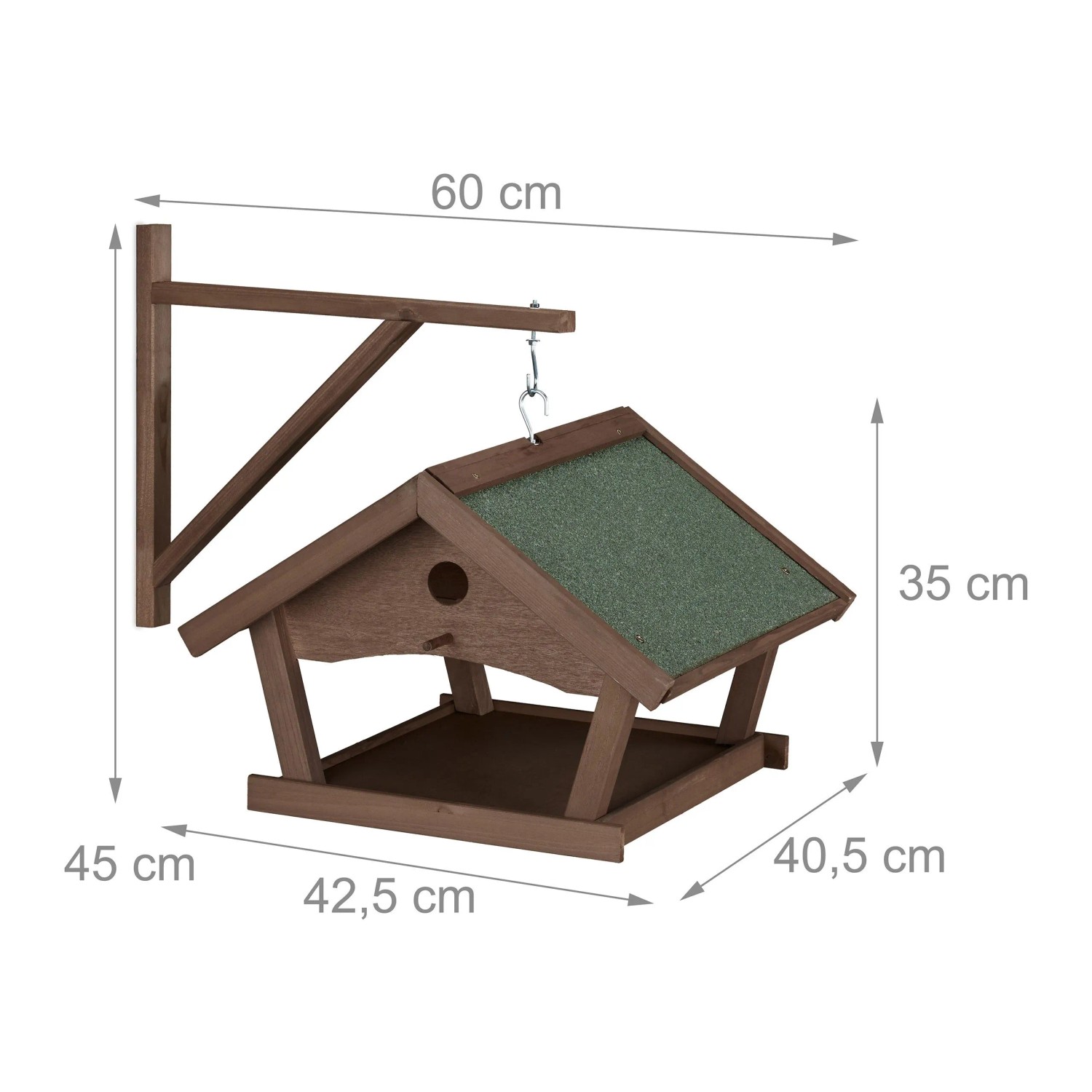 Relaxdays Vogelfutterhaus Holz Stein Dunkelbraun zur Wandmontage 35 cm x 42,5 cm x 40,5 cm 2,6 kg_4