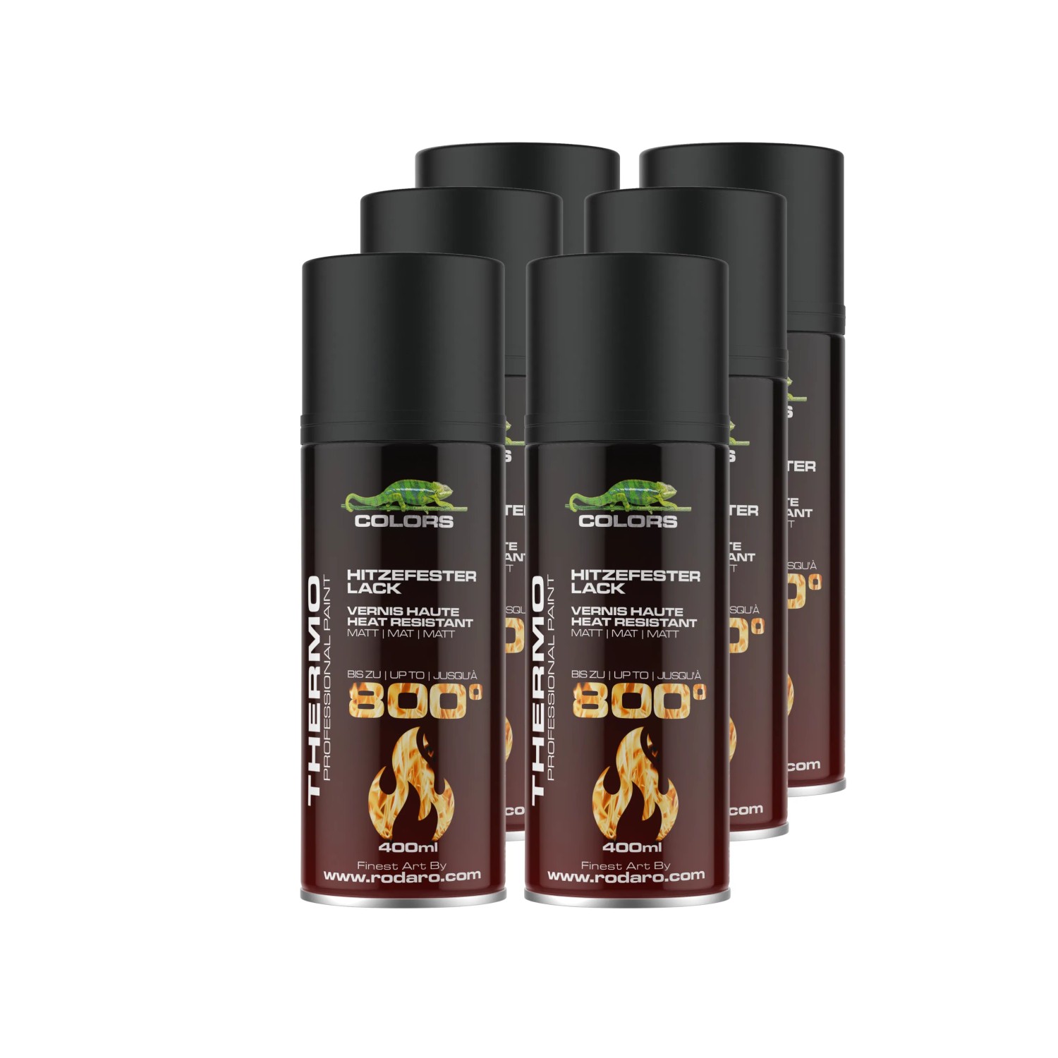 COLORS Hitzefest Spraylack Hochtemperatur Schwarz Matt 6er Set 6x400 ml