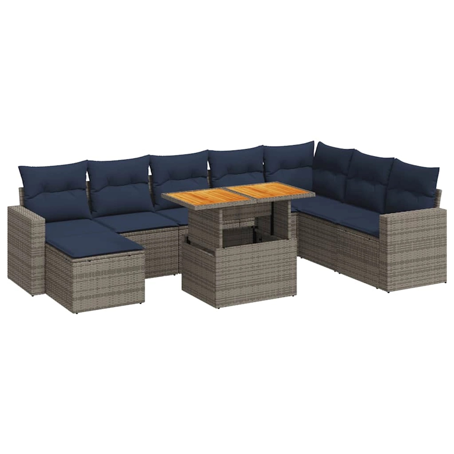 vidaXL 9-Tlg Garten-Sofagarnitur mit Kissen Grau Poly Rattan 3327078 günstig online kaufen
