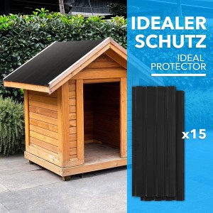 Schwarzes Karat Trapezblech 15er-Set (7,7 m²) als Dach für ein Gartenhaus.