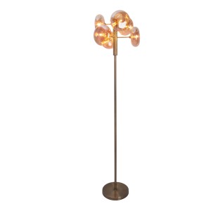 Näve Stehleuchte Orion Amber, messingfarben mit amberfarbenen Glasschirmen, 164 cm hoch.