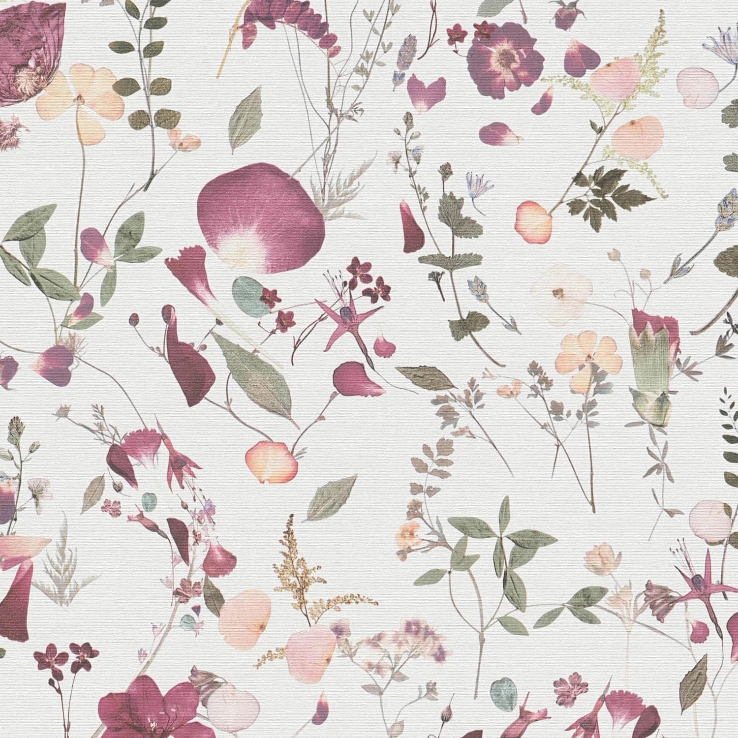 PROFHOME 397461-GU Blumen Tapete Floral Matt Weiß Violett Rosa Grün 0,53 m günstig online kaufen