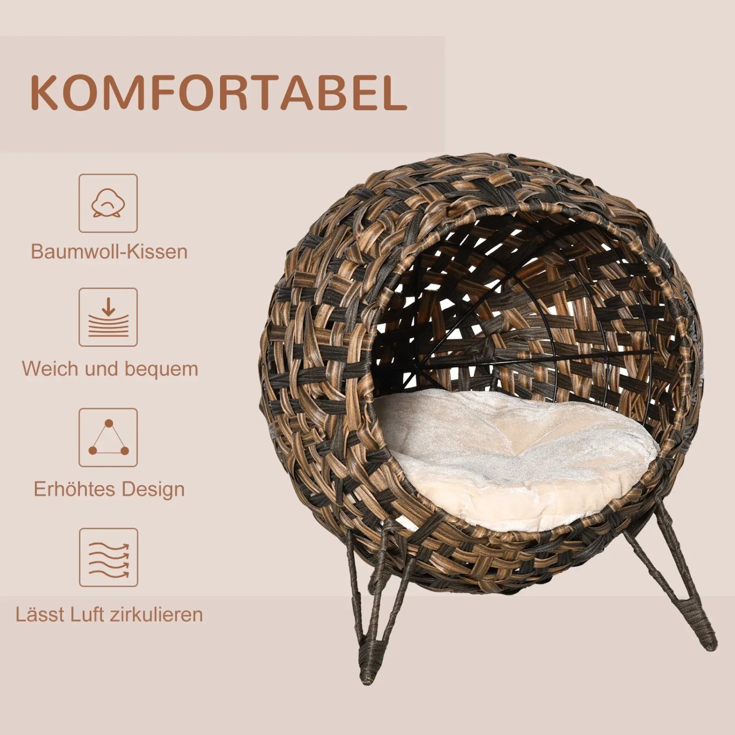 PawHut Katzenhhle aus Rattan mit Kissen kaufen bei OBI