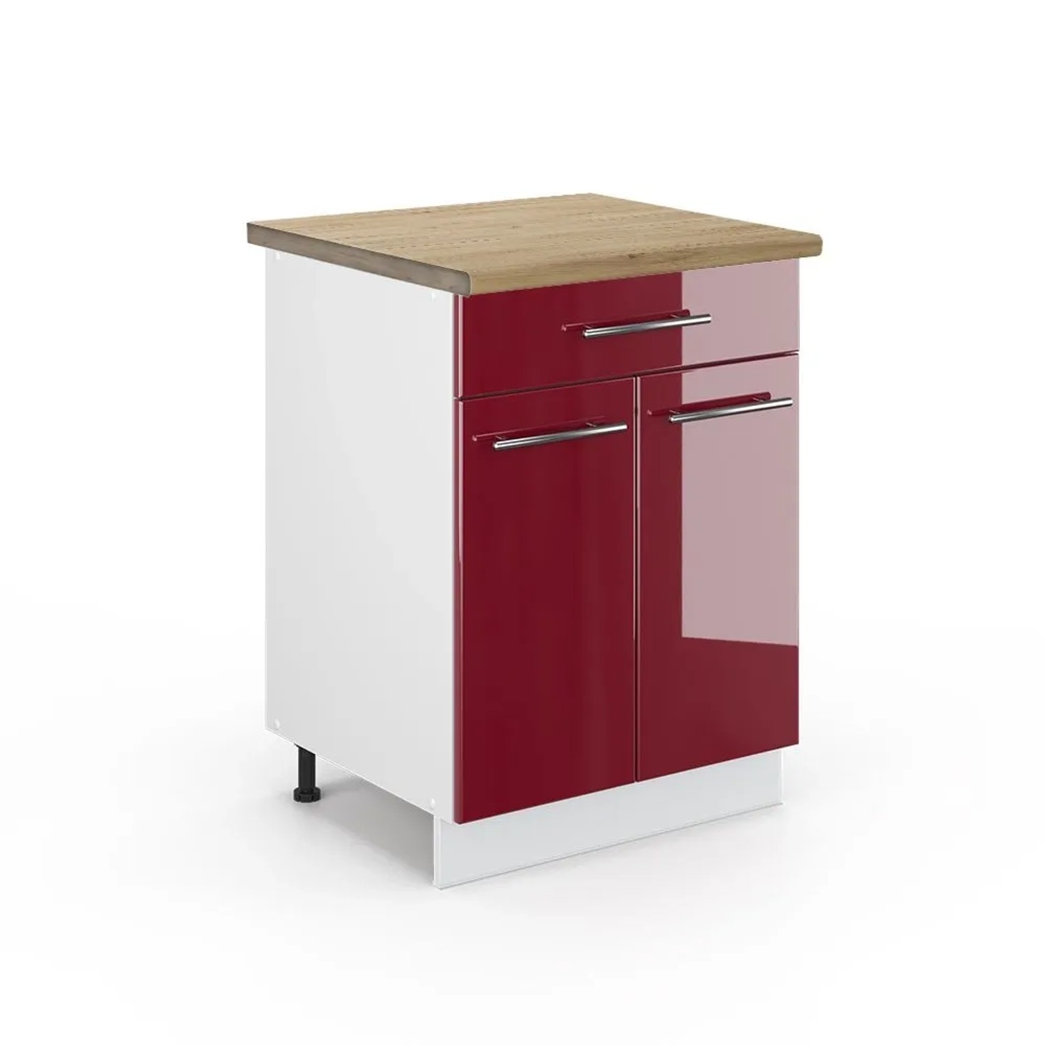 Vicco Küchenunterschrank Fame-Line Bordeaux Hochglanz Weiß 60 cm mit Schublade AP Eiche
