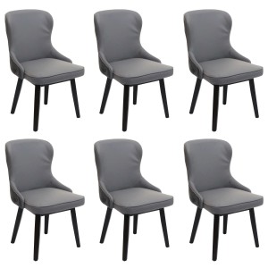 6er-Set Polsterstühle M60 in Dunkelgrau/Hellgrau mit Holzbeinen für Esszimmer.