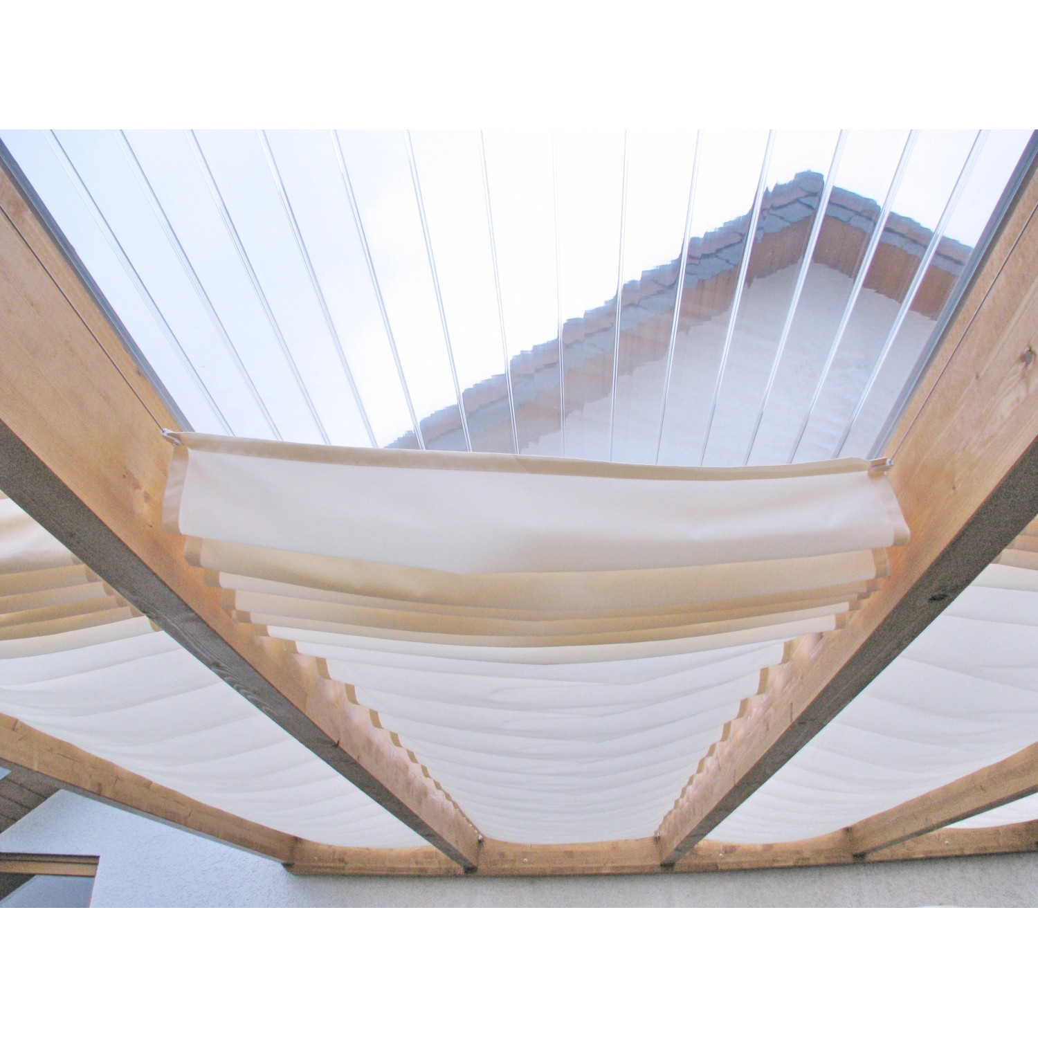 Floracord Sonnensegel in Hell Elfenbein, 275x96 cm, mit Laufhaken und Stopper.