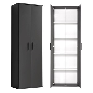 mokebo Schrank, anthrazit, mit geschlossener und offener Tür, Büroschrank oder Mehrzweckschrank.