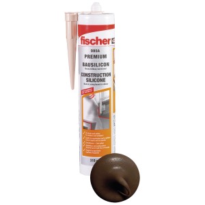 Fischer Bausilicon DBSA, braun, 310ml Kartusche mit Silikonklecks. Ideal für Bau- und Anschlussfugen.