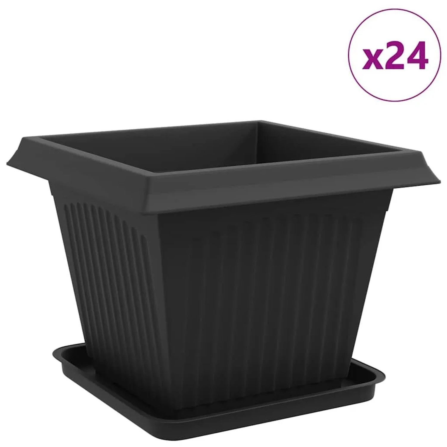 vidaXL Blumentöpfe 24 Stk Schwarz 43 x 43 x 33,5 cm Kunststoff 3403317