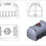 KMND 2000L Horizontal Trinkwasser Wassertank in Weiß mit technischen Zeichnungen und 3D-Ansicht. Für Transport.