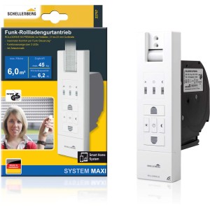 Schellenberg RolloDrive 65 Premium Rollladenantrieb mit Funksteuerung, weiße Ausführung.