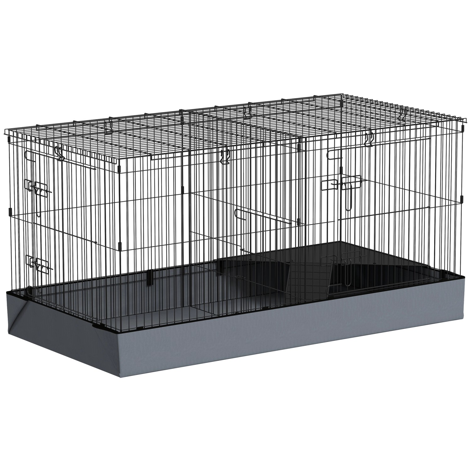 PawHut Small Animal Cage Stahl Oxfordstoff Schwarz 121L x 61B x 61H cm