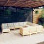 11-tlg. Garten Lounge Set aus Kiefernholz mit creme Kissen. Modulares Outdoor Sofa.