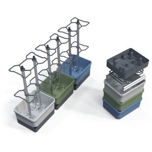 Gusta Garden Anzuchtsgefäß Charly Chili 10L in Hellgrau, Blau und Grün mit Rankhilfe und Einzelteilen.