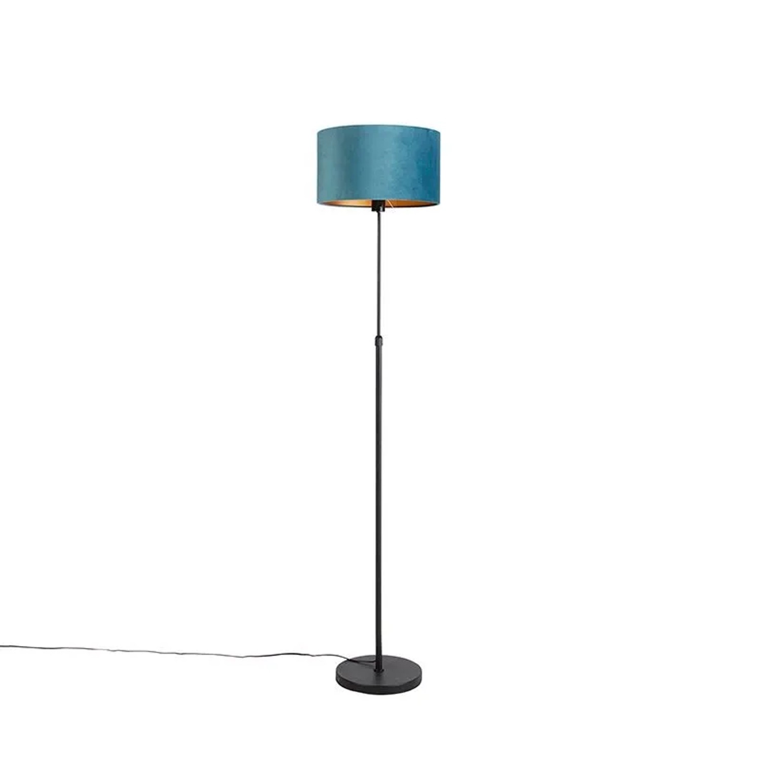 QAZQA Stehleuchte Schwarz mit Veloursschirm Blau mit Gold 35 cm Parte