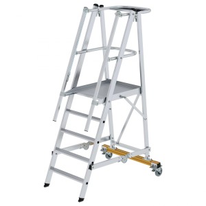 MUNK Podestleiter, klappbar, 5 Stufen, mit Plattform, Handlauf und Rollen für sicheren Stand.
