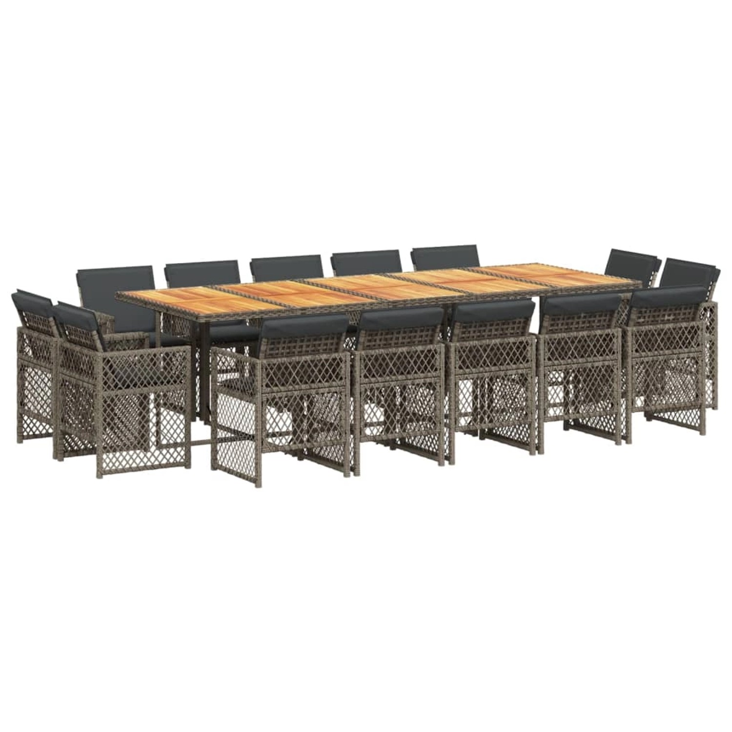 vidaXL 15-Tlg Garten-Essgruppe mit Kissen Grau Poly Rattan 3210878 günstig online kaufen