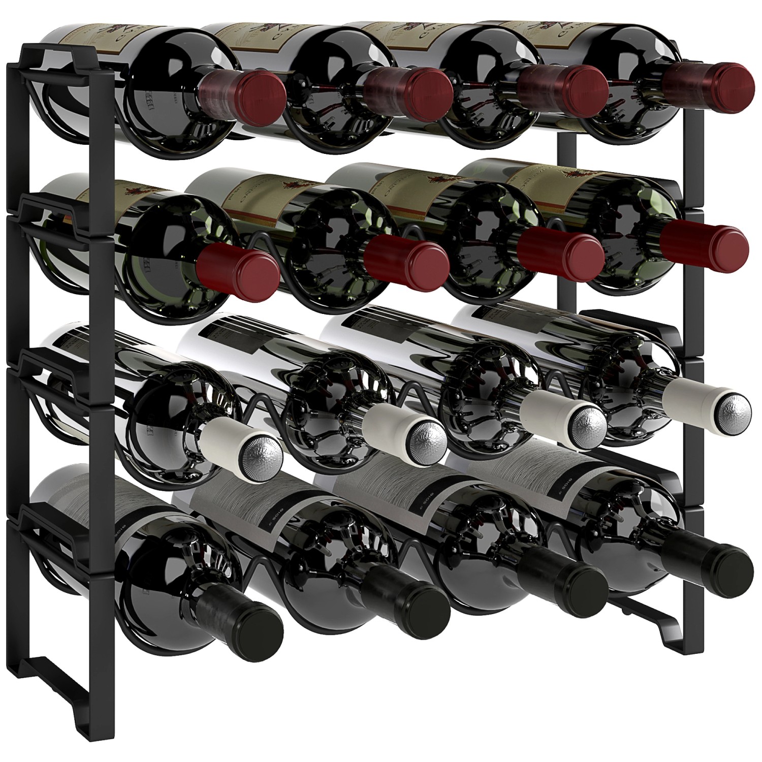 HOMCOM Weinregal für 16 Weinflaschen Metall Schwarz 42,5L x 16,5B x 41H cm günstig online kaufen