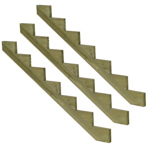 3er Set Vinuovo Treppenwange mit 7 Stufen aus KDI Holz für Außentreppen, Gartentreppen.