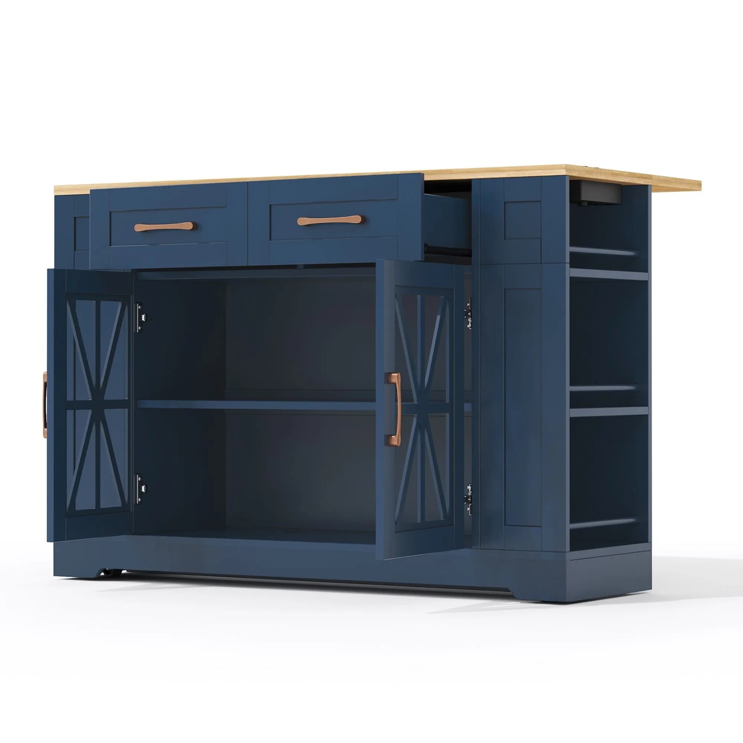 okwish Kücheninsel mit Klappbarem Esstisch USB Anschluss Verstellbares 120x40x92cm Blau