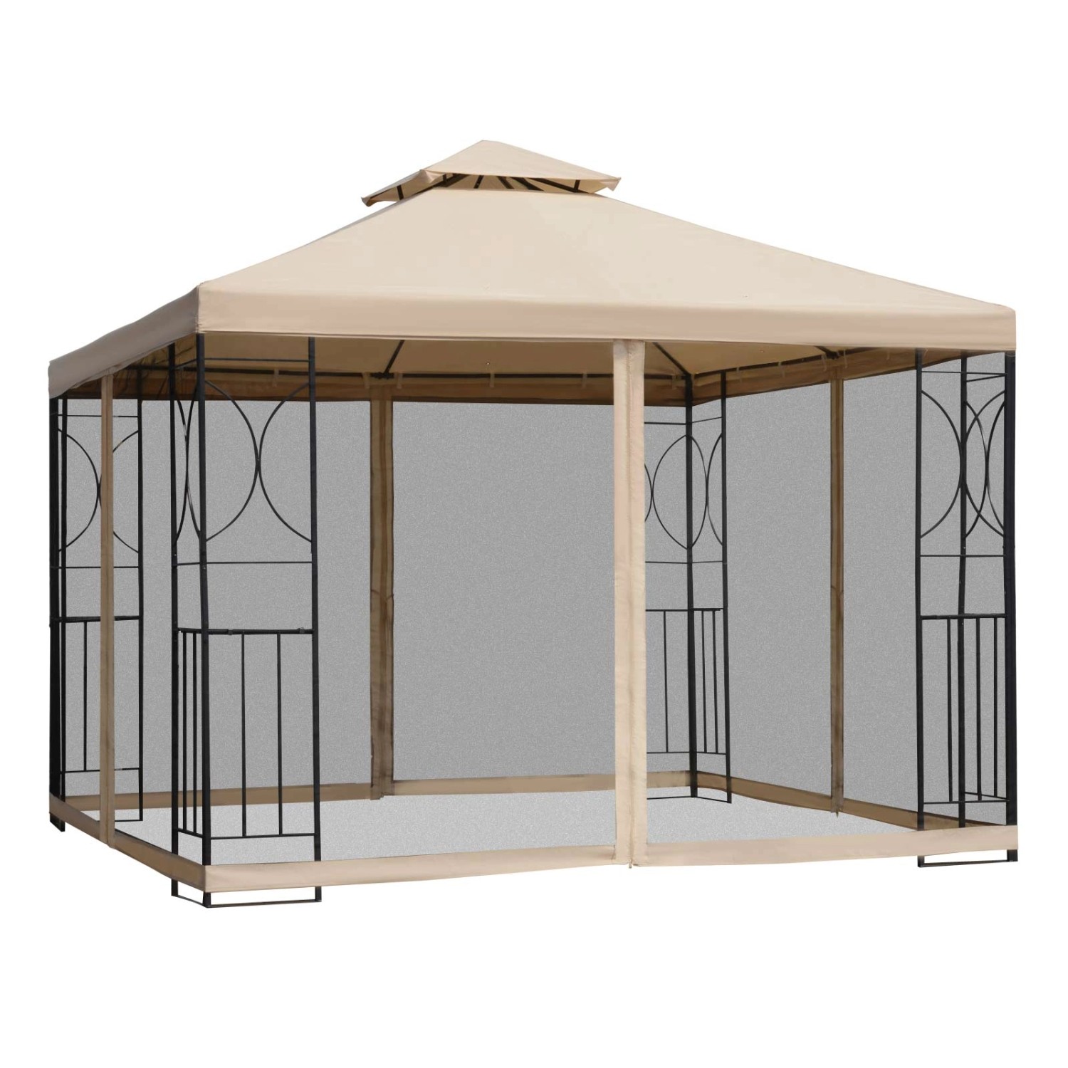 Outsunny Pavillon Metall 180g/m²-Polyester Beige 298L x 298B x 278H cm günstig online kaufen
