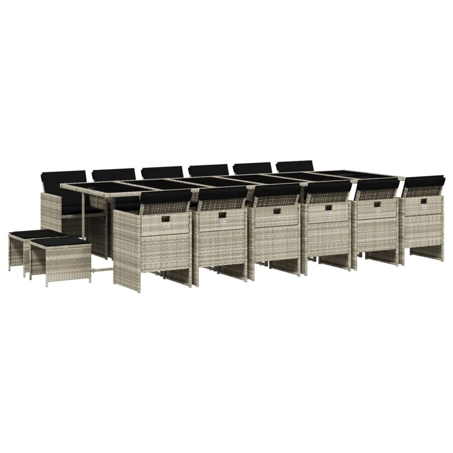 vidaXL 17-Tlg Garten-Essgruppe mit Kissen Hellgrau Poly Rattan 3210647 günstig online kaufen