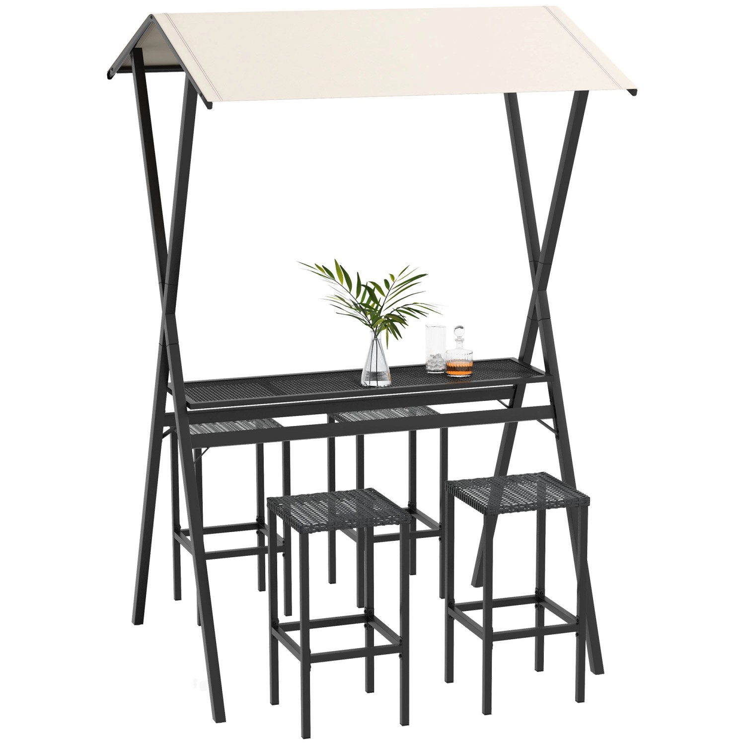 Outsunny Gartenbar-Set Rattan mit 4 Barhockern günstig online kaufen