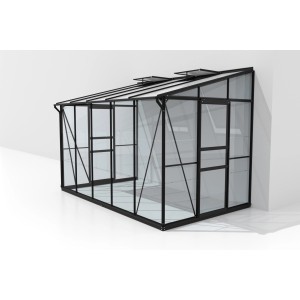 Vitavia Gewächshaus Ida 6500, 6,5 m², schwarz, Anlehngewächshaus mit Aluminiumrahmen und Pultdach.