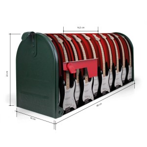 Grüner Banjado US Briefkasten mit E-Gitarren Motiv, Stahl pulverbeschichtet, 48x22x16cm.